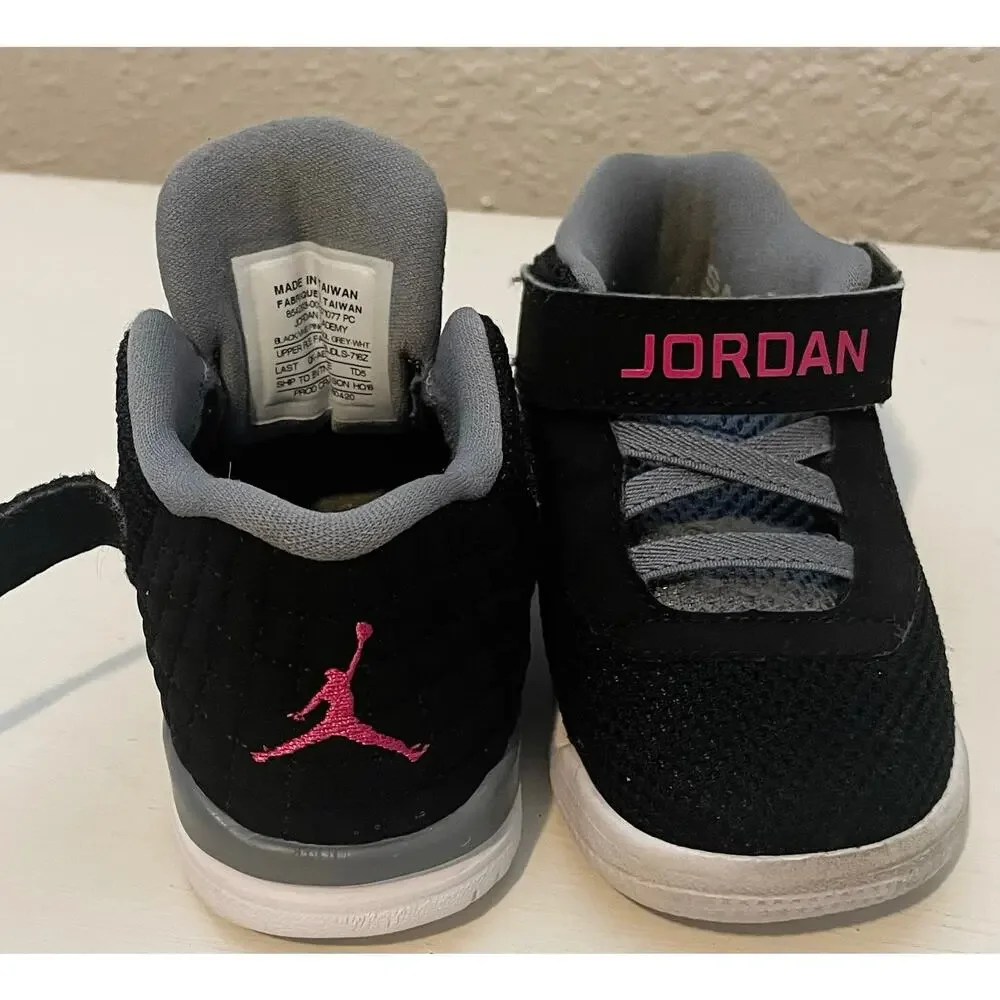 Size 5.5 Jordan Academy Black Vivid Pink Cool Grey (TD) (854293 007)
